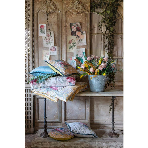 BLANC MARICLO' Coussin en velours à franges motifs fleurs ivoire 45x45 cm