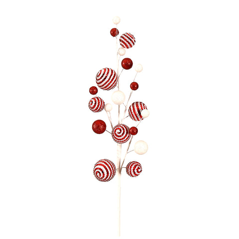 VETUR Decorazione natalizia ramo con caramelle rosse e bianche con glitter