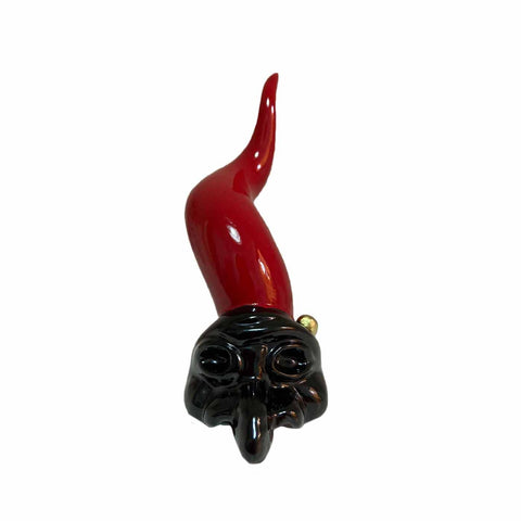 SBORDONE Corne porte-bonheur rouge avec masque noir H9 cm CR03R