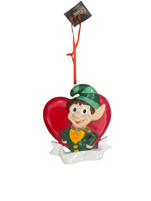 Elfidea Pendentif sapin de Noël super papa elfe sur coeur rouge 9,5xh20 cm