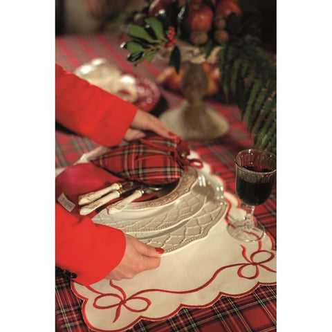 BLANC MARICLO' Set de 2 sets de table forme nœud TARTAN rouge blanc 35x45cm