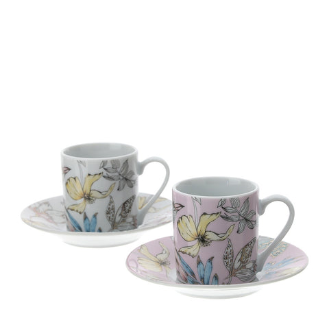 HERVIT Box Set 2 cups and saucers BLOSSOM in gift box wedding favor idea 9x5 cm