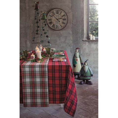 BLANC MARICLO' Tovaglia natalizia tartan SCOTTISH rosso e nero 140x290 cm