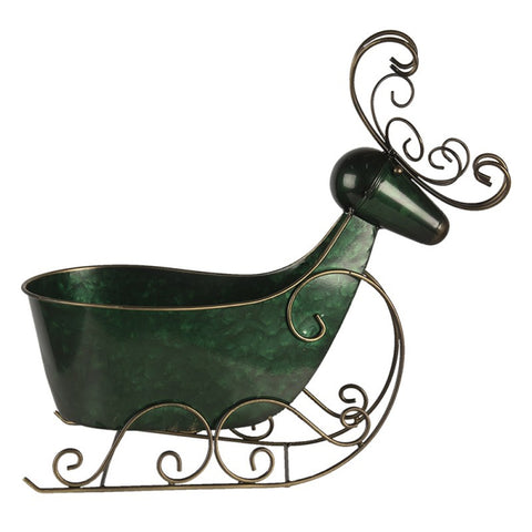 CLAYRE E EEF Porte-objets traîneau de rennes en fer vert décoration 34x17x37 cm