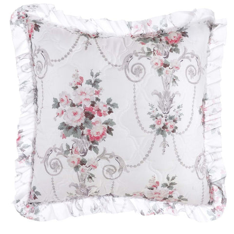 BLANC MARICLO' Coussin décoratif VINTAGE FLORAL blanc à fleurs roses 45x45 cm