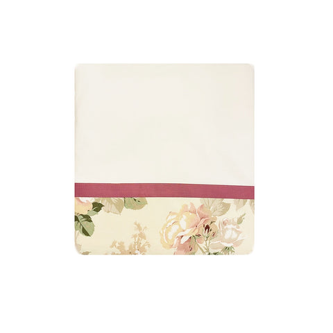 PEARL WHITE Double bed sheet set in pure white and red cotton with roses 250x290cm