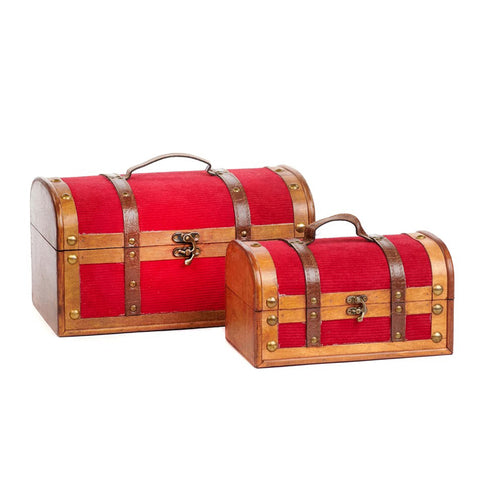 GOODWILL Set of 2 Christmas trunks in wood and red velvet