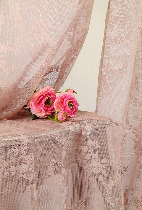 L'ATELIER 17 Bedroom window curtain in polyester lace with embroidered roses, "CIEL" Collection Shabby Chic 3 variants 140x290 cm