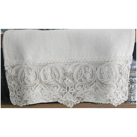 Lena Runner flowers in white linen and lace made in Italy 135x35 cm