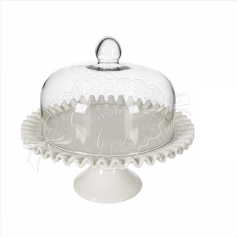 COCCOLE DI CASA Alzatina con cupola in vetro NELL bianco 30x35cm IN04118