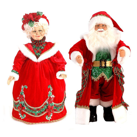 VETUR Set 2 statuine natalizie Babbo Natale e signora Natale in resina/tessuto h63 cm