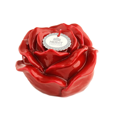 HERVIT Christmas rose-shaped decorative candle in red paraffin Ø10 H7 cm