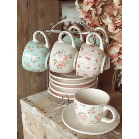 FABRIC CLOUDS Set 6 ceramic MARGARET coffee cups with display 8,5x6,5 cm