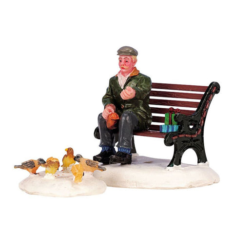 LEMAX Build your village set of man figurines with birds 10,3x4,7x6h cm