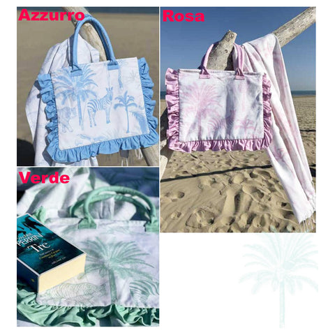 L'ATELIER 17 "Malindi" cotton beach bag with frill 3 variants