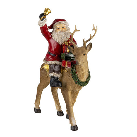 CLAYRE E EEF Christmas decoration Santa Claus with gifts on reindeer statue 16x9x22 cm