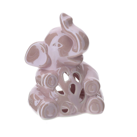 HERVIT Portacandela elefantino traforato portatealite porcellana rosa H14 cm