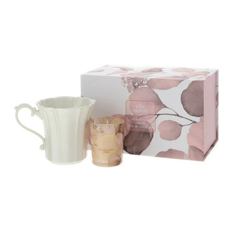 Hervit Set candela con tazza mug box regalo "Botanic" rosa