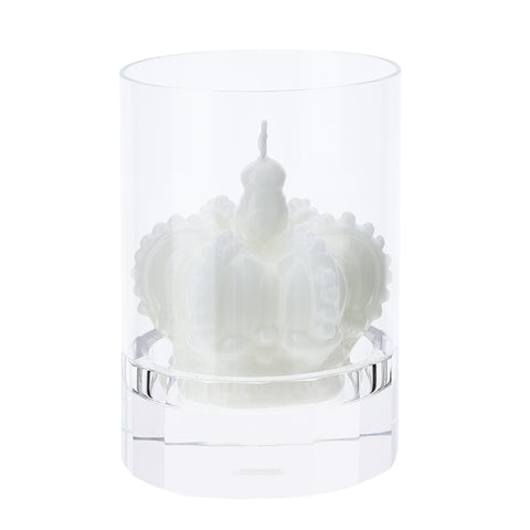 HERVIT Cilindro Porta candela in cristallo con candela corona bianco Ø10xh14 cm