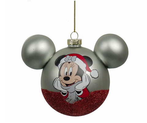 Kurt S. Adler Boule Disney Boule de Noël Minnie avec paillettes en verre argenté 14x8xh9,5 cm.