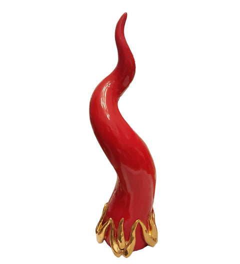 SBORDONE Red horn lucky charm decoration with gold details in porcelain h25cm