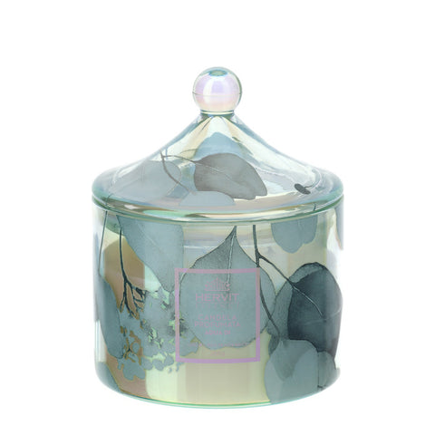 Hervit Blue floral glass candle "Botanic Pagoda" D9.5x12 cm