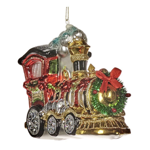 GOODWILL Christmas Glass Glitter Train Tree Decoration