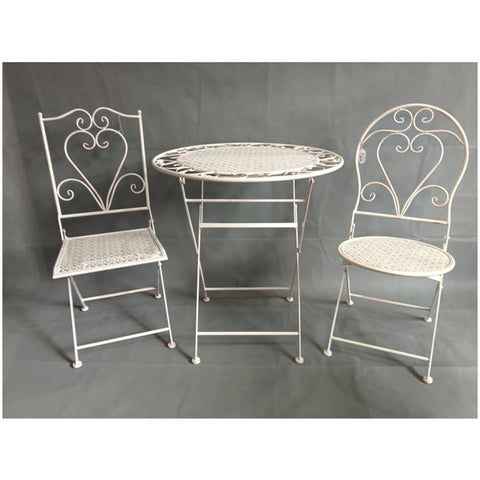 Nuvole di Stoffa Ensemble table et 2 chaises en métal crème Shabby Chic