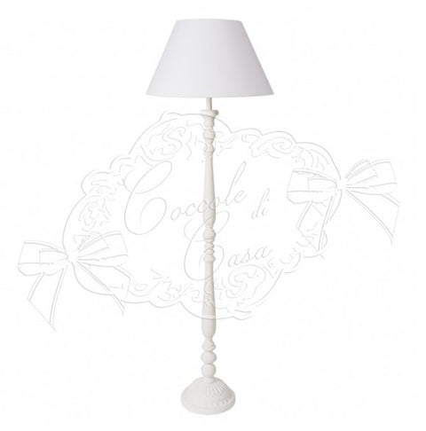 COCCOLE DI CASA Wooden floor lamp with "TECLA" white linen lampshade, vintage Shabby Chic D24.5xH160 cm