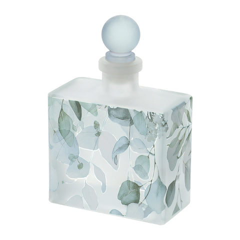 HERVIT Flacon verre bleu essence décor floral Botanique 9,5X14,5cm