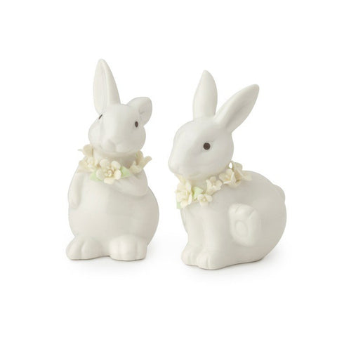 HERVIT Set 2 porcelain rabbits with ivory flowers H 10 cm 27864