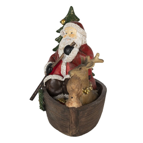 CLAYRE E EEF Christmas Decoration Figurine Santa Claus with Reindeer on Boat 22x10x13 cm