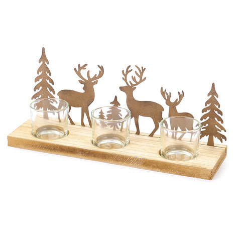 Nuvole di Stoffa Candle holder with reindeer and trees in antique metal