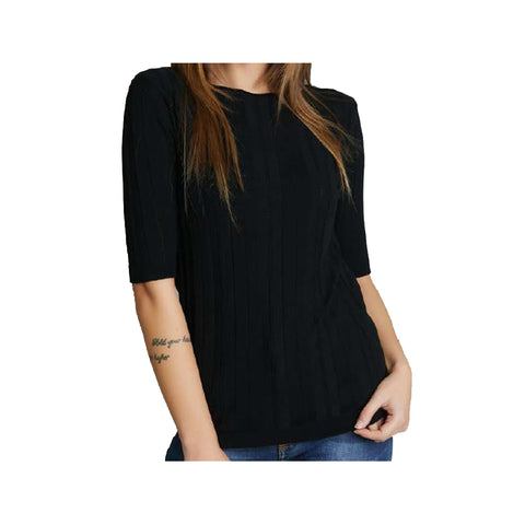 VICOLO TRIVELLI Black viscose elastic knit sweater with 3/4 sleeves
