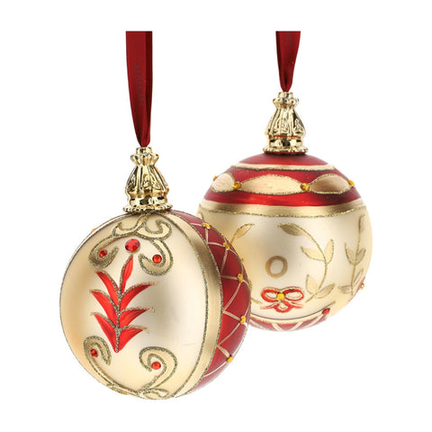 HERVIT Coffret 2 boules boule de Noël pour sapin verre rouge et champagne Ø10 cm