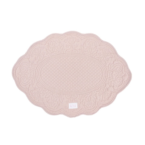 NUVOLE DI STOFFA Set due tovagliette americane quilt ovali rosa in cotone, Shabby Chic Demetra 33x50 cm