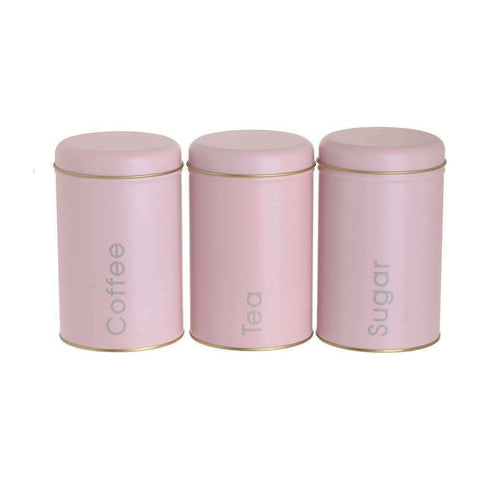 INART Set di 3 Barattoli Contenitori in metallo Coffee Tea Sugar rosa Ø10x16 cm