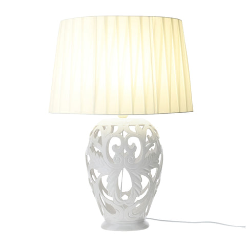 HERVIT Lampe potiche ovale ajourée LAMPE BAROQUE blanche H65 cm