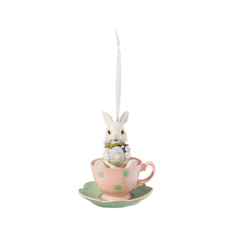 CLAYRE &amp; EEF Lapin en tasse avec soucoupe à suspendre Ø 9 x 11 cm 6PR2175