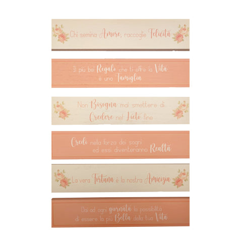 FABRIC CLOUDS Tags with magnet ANNETTE 6 different phrases pink 20x4x0,9 cm