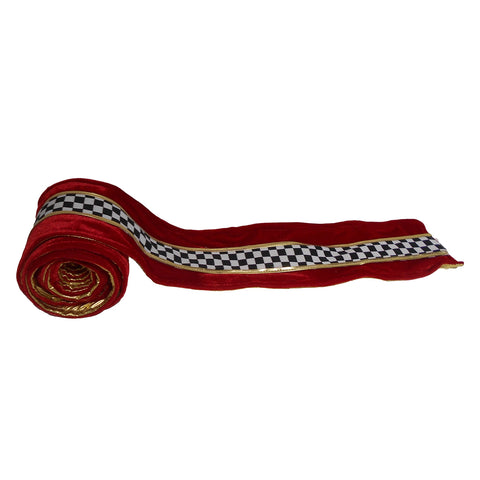 VETUR Roll of red velvet Christmas ribbon with black and white checkered pattern 300cm