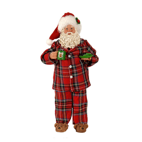 VETUR Décoration de Noël Figurine Père Noël avec pyjama tartan 13x10x28