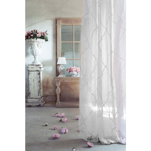 BLANC MARICLO' Set of 2 embroidered curtain panels with white linen embroidery 140x300 cm