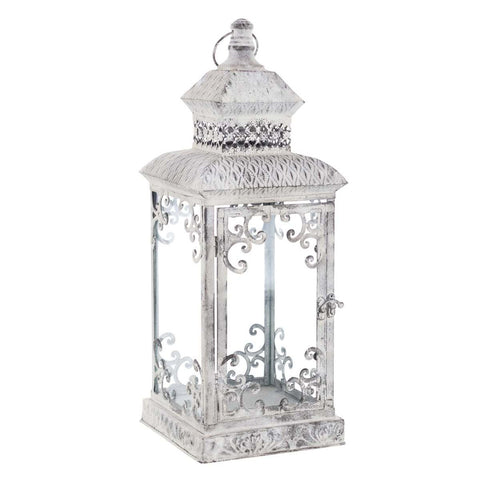 Blanc Mariclò Lantern candle holder with glass, in antiqued white metal for wall / wall, Vintage Shabby Chic ELEUSI COLLECTION 2 variants