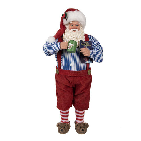 Clayre &amp; Eef Santa Claus in dungarees with cup and newspaper 16x8xh28cm