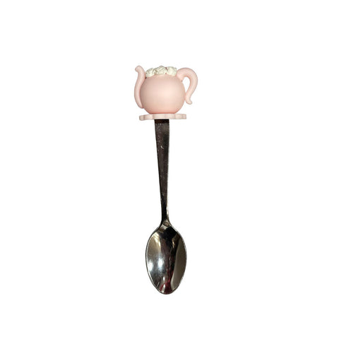 I DOLCI DI NAMI Metal spoon with teapot decoration and pink flowers 16 cm