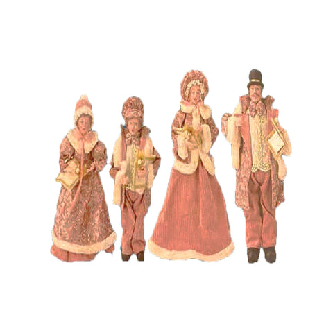 TIMSTOR Set 4 Statuine Cantori Decorazione natalizia stoffa rosa e glitter H46cm
