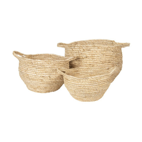 CLAYRE &amp; EEF Lot de 3 paniers ronds rotin beige container baskets 3 tailles