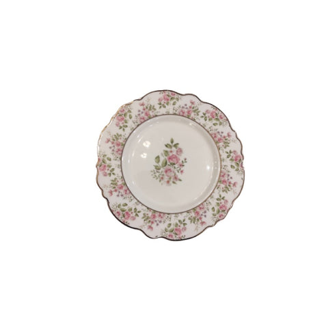 MAGNUS REGALO Piatto dessert porcellana ROSALIE bianco e fiori rosa Ø20x2 cm