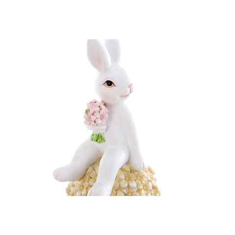 Blanc Mariclò Statuina decoro pasquale coniglio su uovo floreale in resina con piedistallo , Corelli Shabby Chic